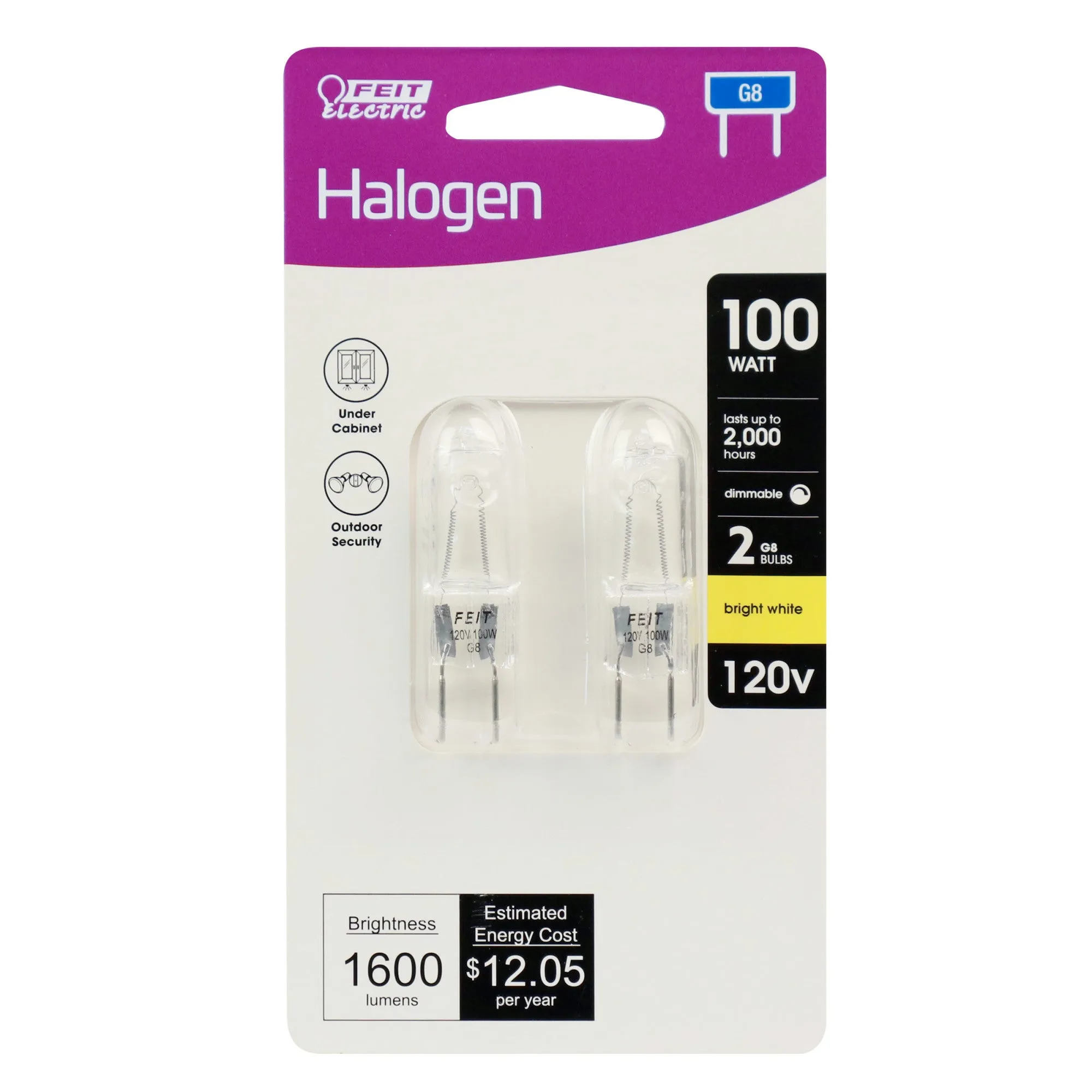 100W Bright White (2700K) T4 G8 Base Dimmable Halogen Bulb (2-Pack)