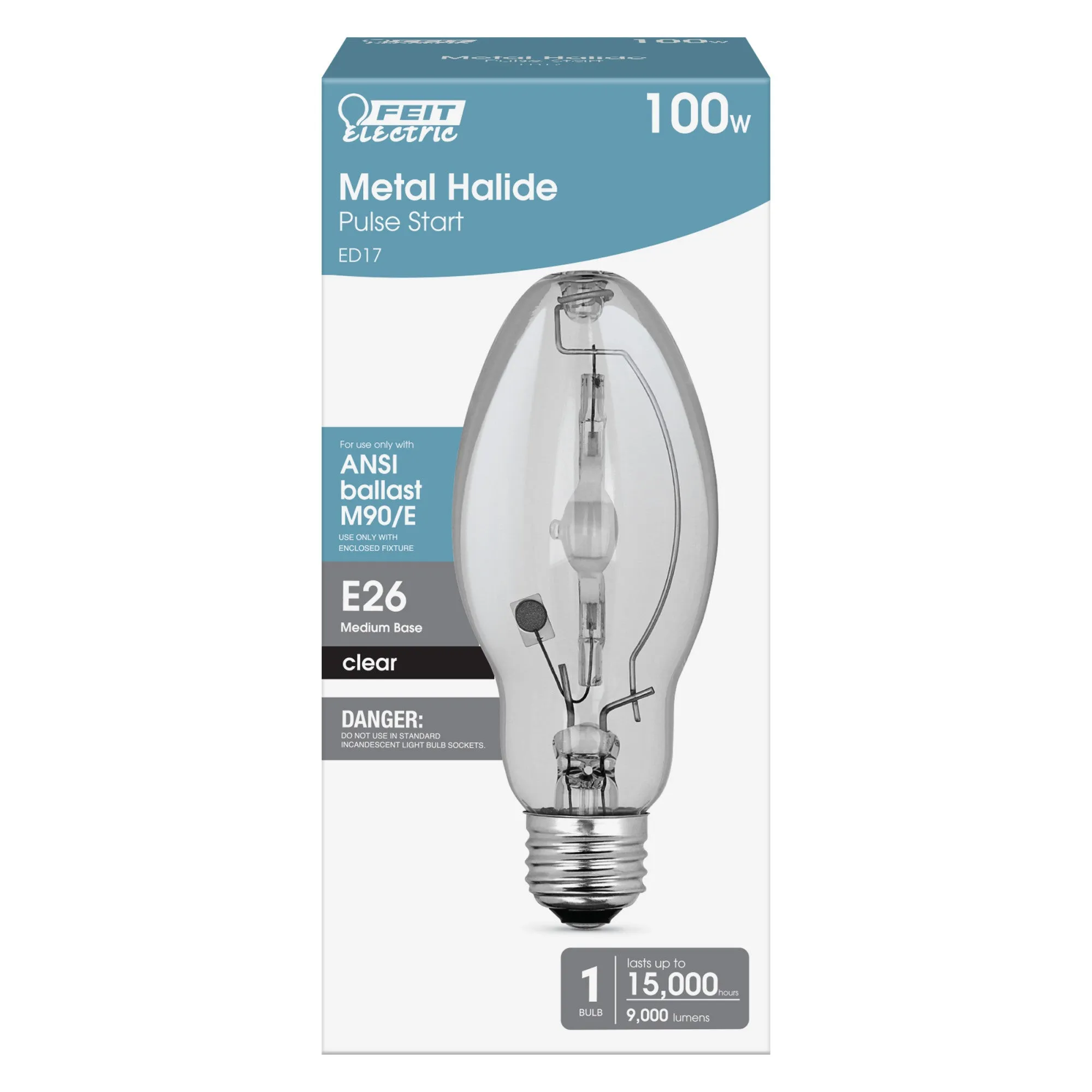 100W Cool White (4200K) ED17 Shape E26 Medium Base Clear Metal Halide High Intensity Discharge HID Light Bulb