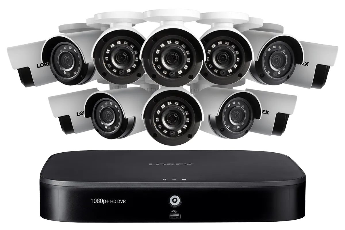 1080p HD 16-Channel Security System with Twelve 1080p HD Weatherproof Bullet Security Camera, Advanced Motion Detection and Smart Home Voice Control