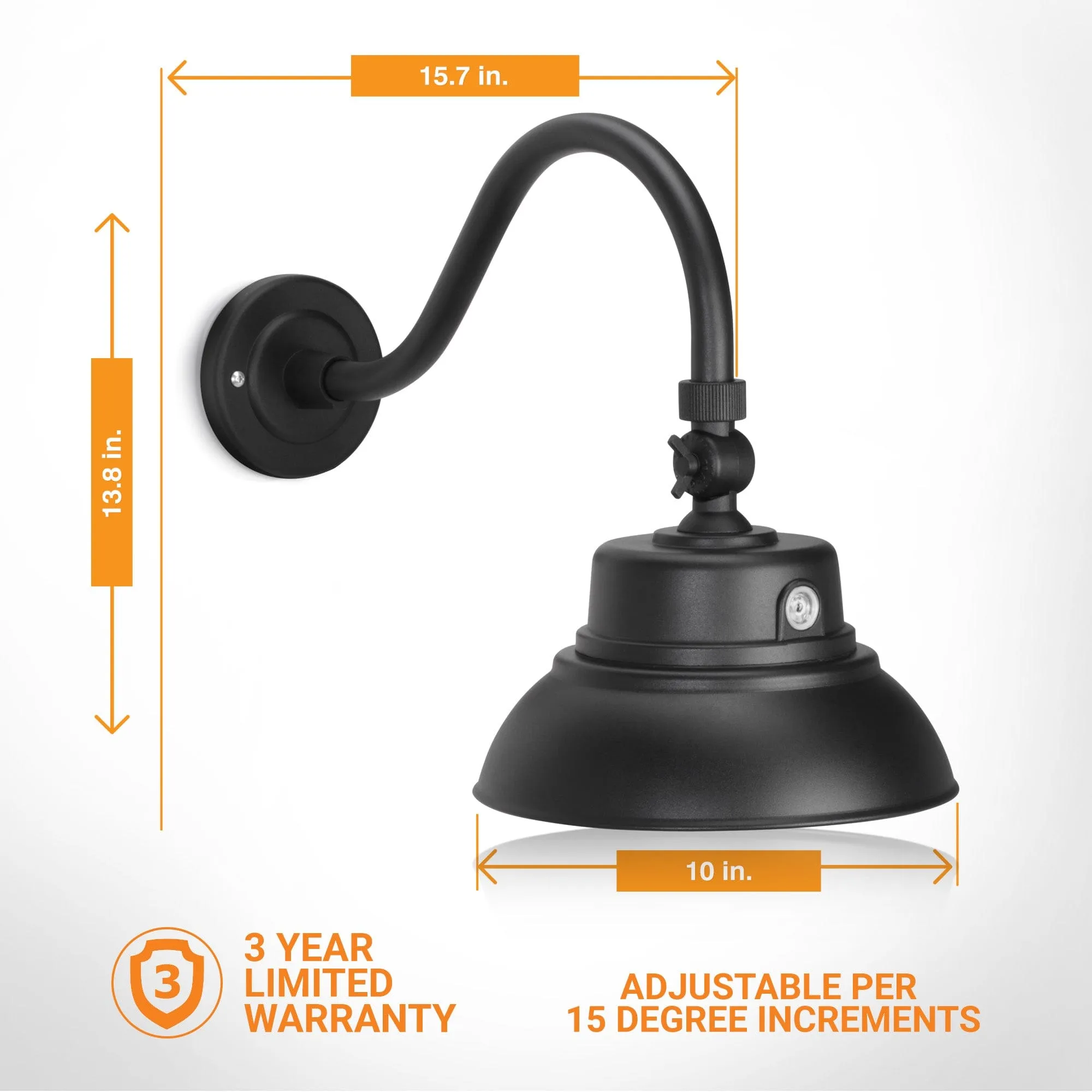 10in Integrated LED Gooseneck Barn Light Fixture With Adjustable Swivel Head - Photocell - Black