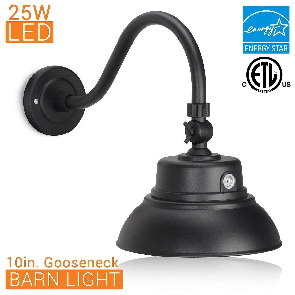 10in Integrated LED Gooseneck Barn Light Fixture With Adjustable Swivel Head - Photocell - Black