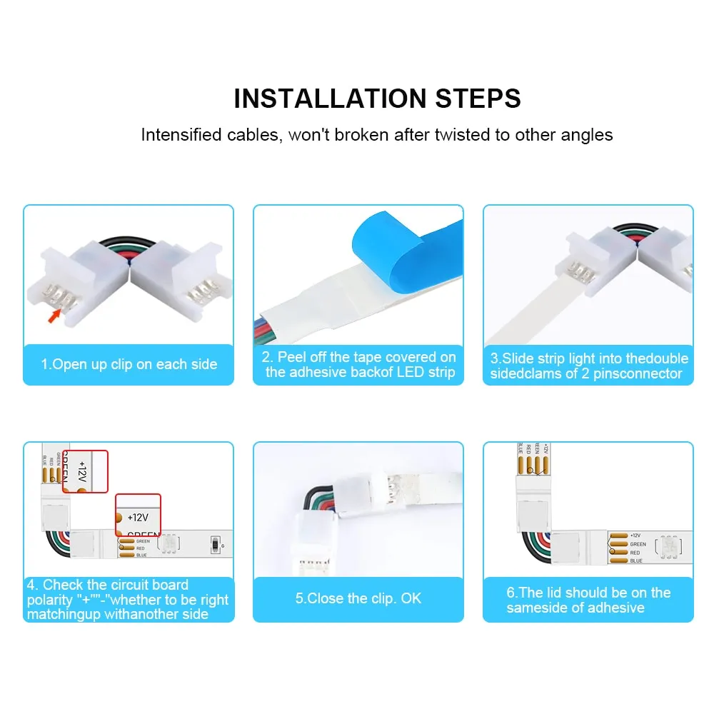 10pcs L Shape 4-pin Connectors Angle Adjustable(90-180 Degrees) LED Strip Connectors for 10mm Width 5050 RGB LED Strip Lights