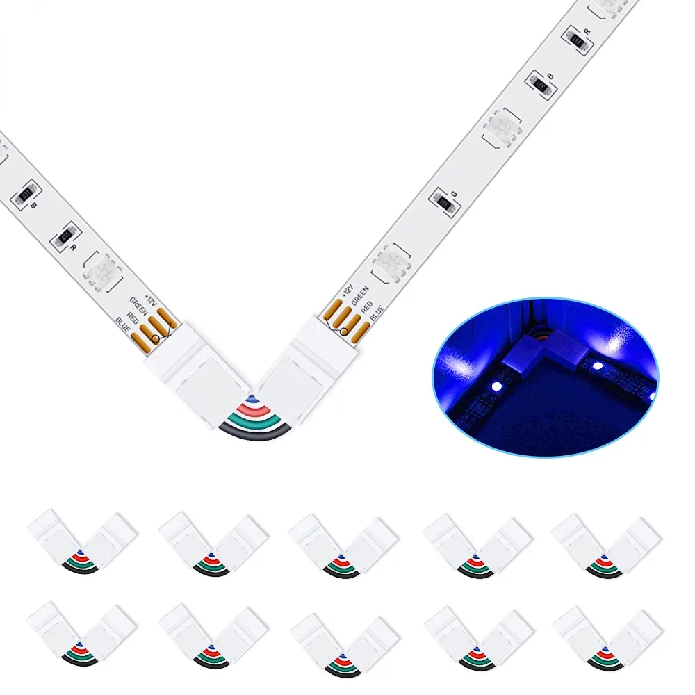 10pcs L Shape 4-pin Connectors Angle Adjustable(90-180 Degrees) LED Strip Connectors for 10mm Width 5050 RGB LED Strip Lights