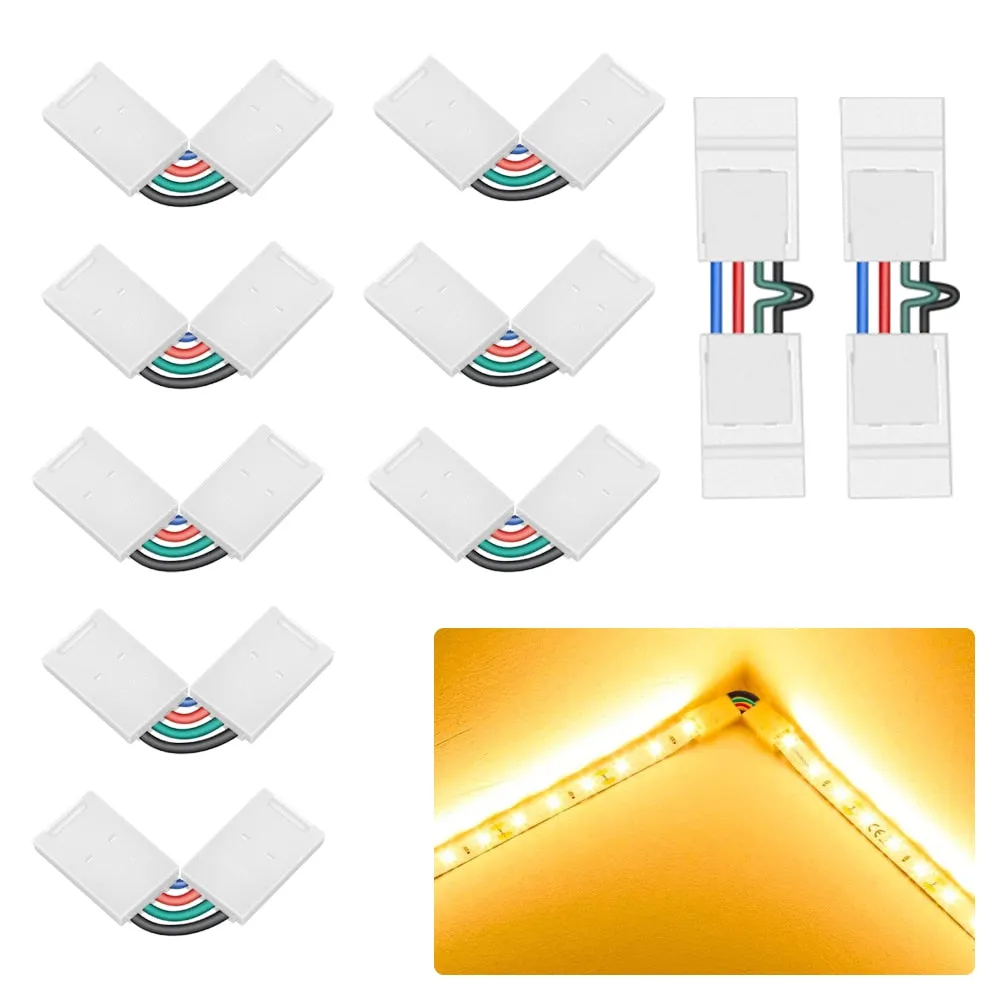 10pcs L Shape 4-pin Connectors Angle Adjustable(90-180 Degrees) LED Strip Connectors for 10mm Width 5050 RGB LED Strip Lights