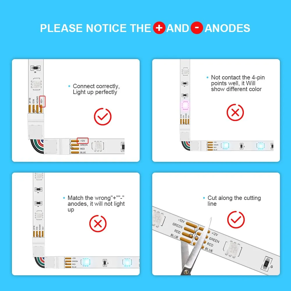 10pcs L Shape 4-pin Connectors Angle Adjustable(90-180 Degrees) LED Strip Connectors for 10mm Width 5050 RGB LED Strip Lights