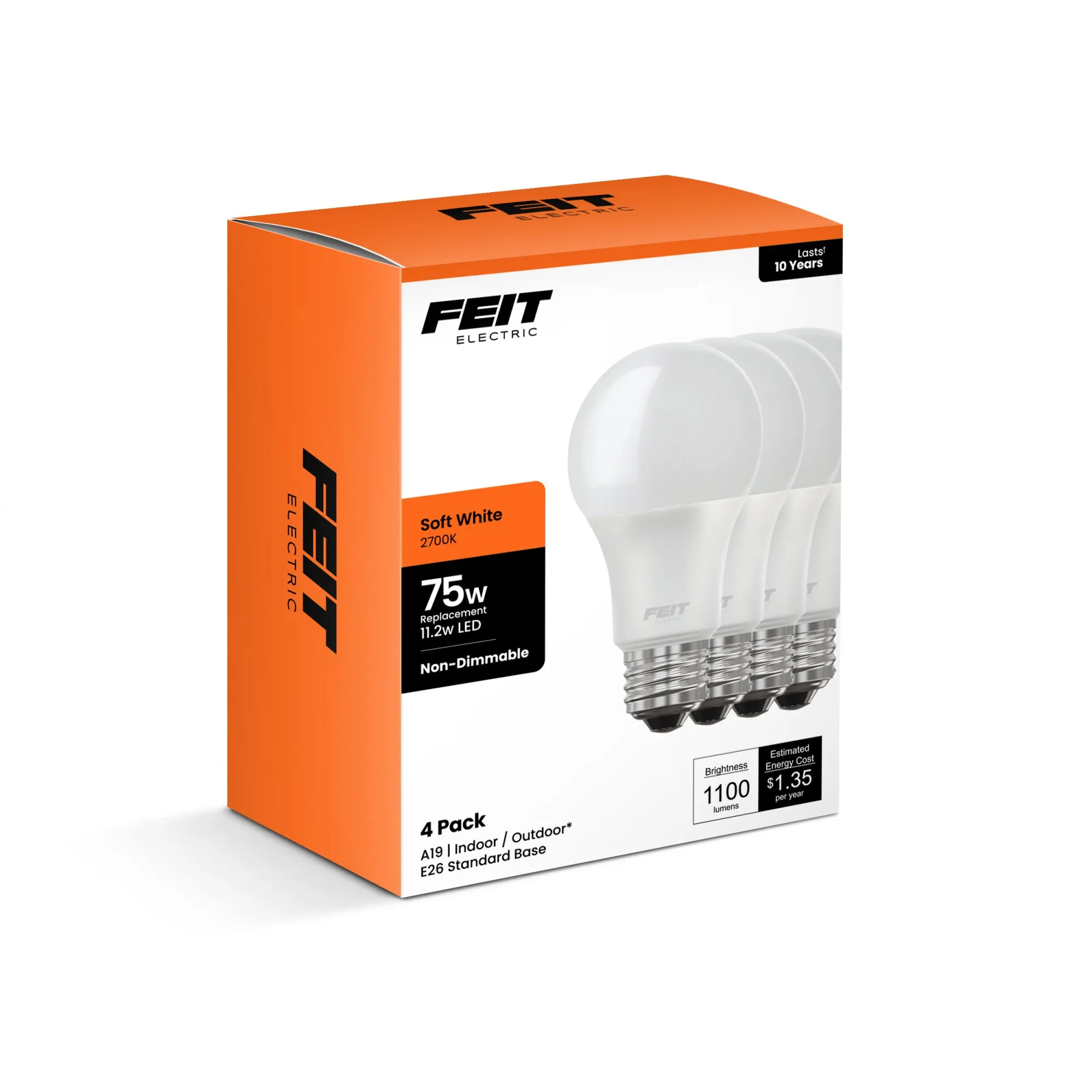 11.2W (75W Replacement) Soft White (2700K) E26 Base A19 Non-Dimmable General Purpose LED (4-Pack)