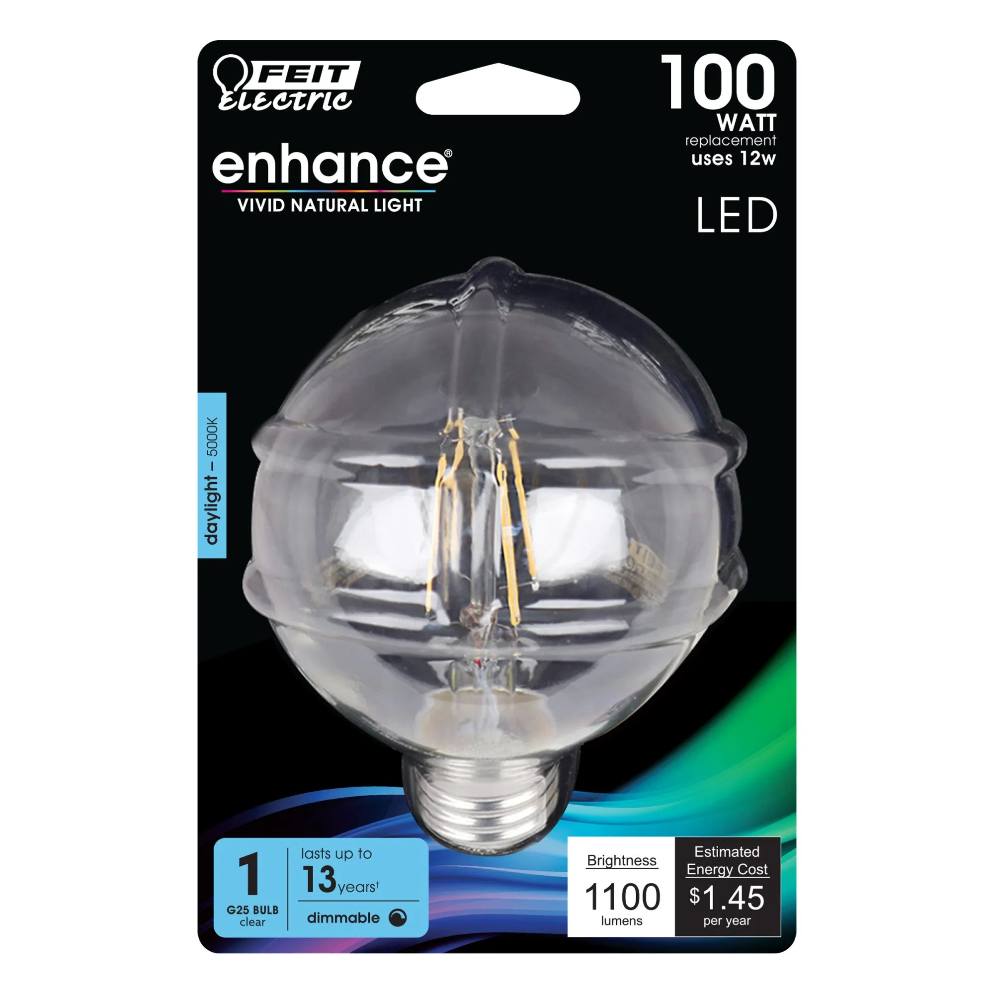 12W (100W Replacement) Daylight (5000K) E26 Base G25 Globe Filament Enhance LED Bulb