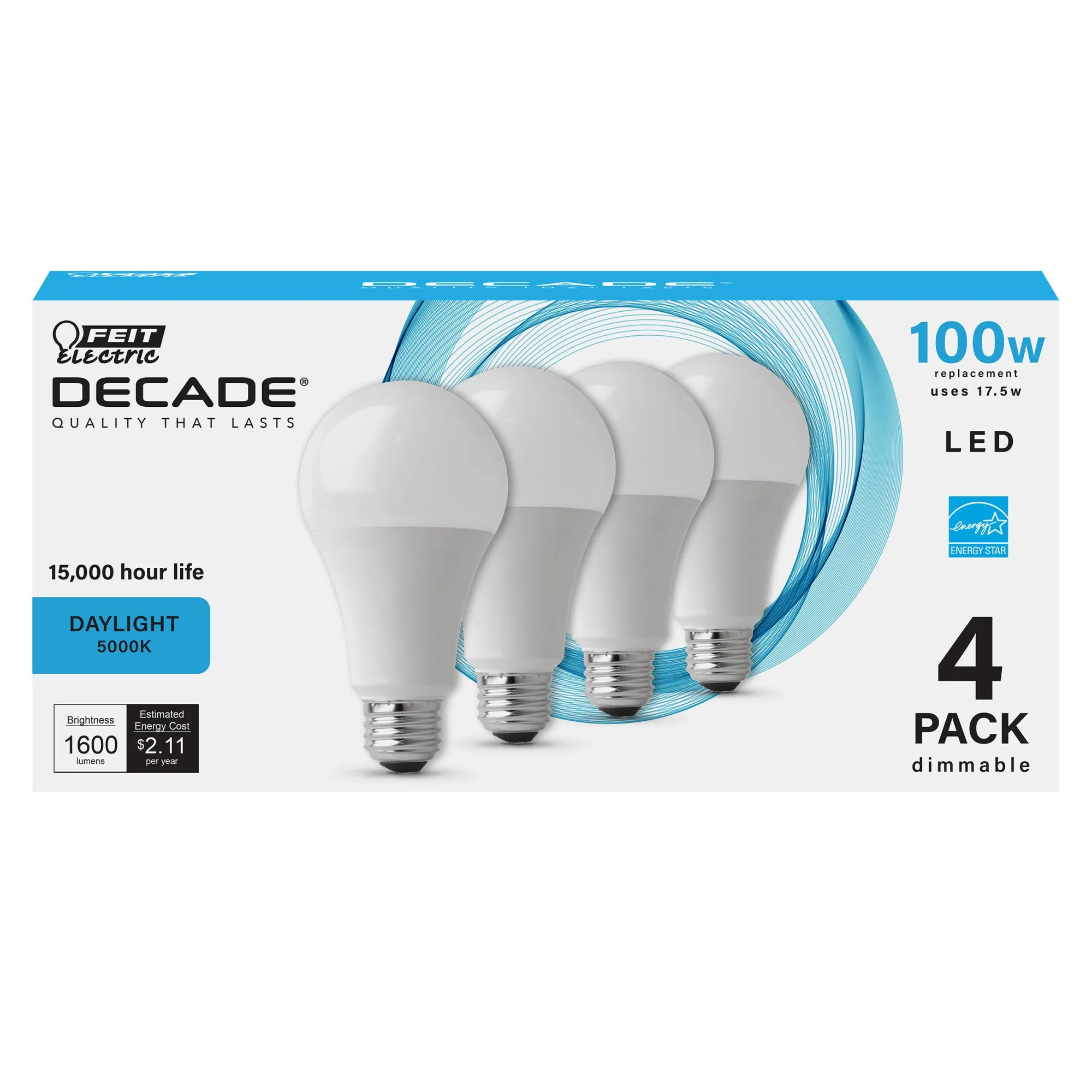 17.5W (100W Replacement) Daylight (5000K) A21 Shape E26 Base LED Light Bulb (4-Pack)