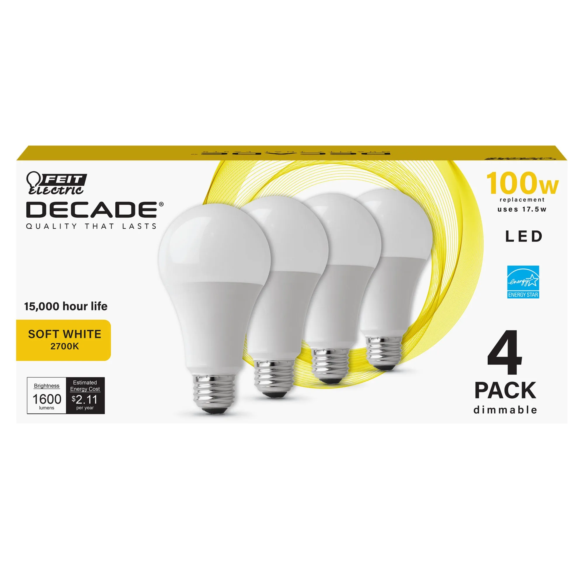 17.5W (100W Replacement)Soft White (2700K)E26 Base A21 LED (4-Pack)