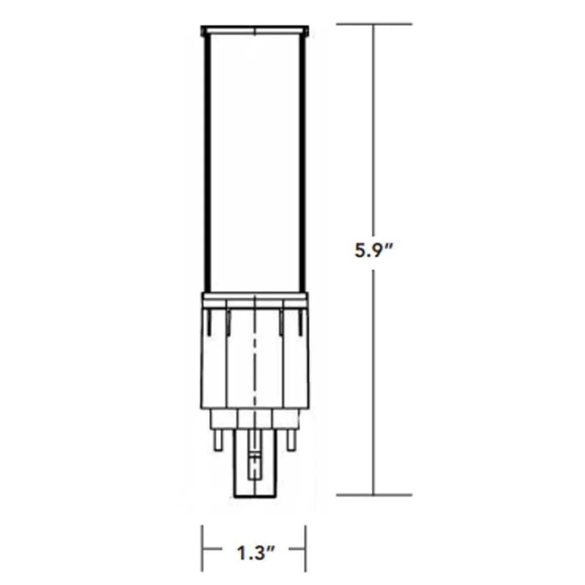 2 pin PL LED Bulb, 7W, 880lm, 3500K, Horizontal, 13W CFL Equal, G23 Base, Direct Or Bypass