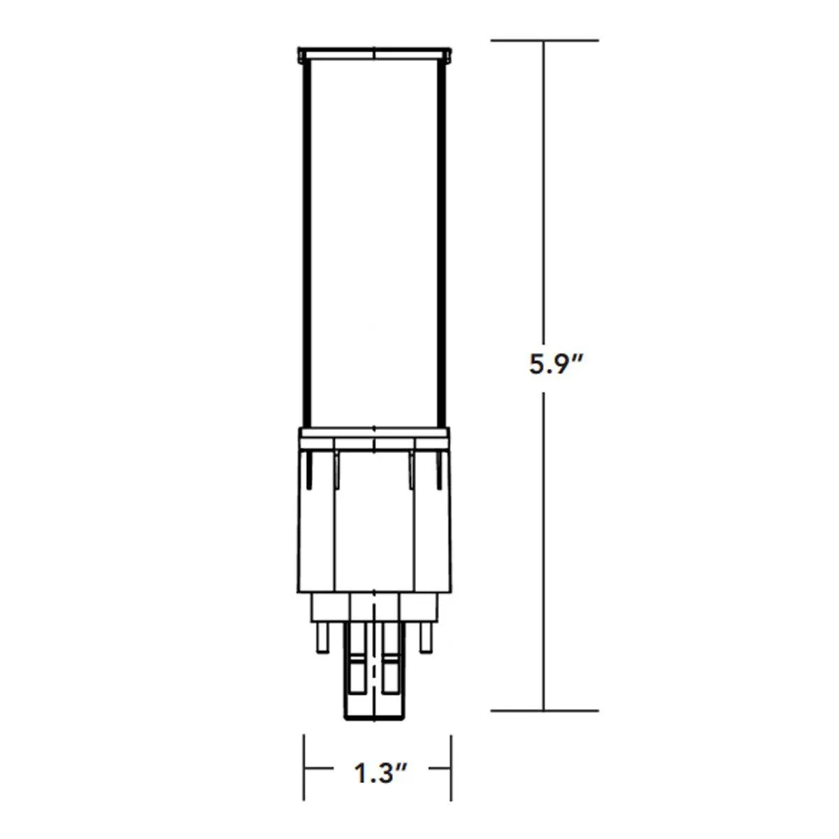 2 pin PL LED Bulb, 7W, 880lm, 4000K, Horizontal, 13W CFL Equal, GX23-2 Base, Direct Or Bypass