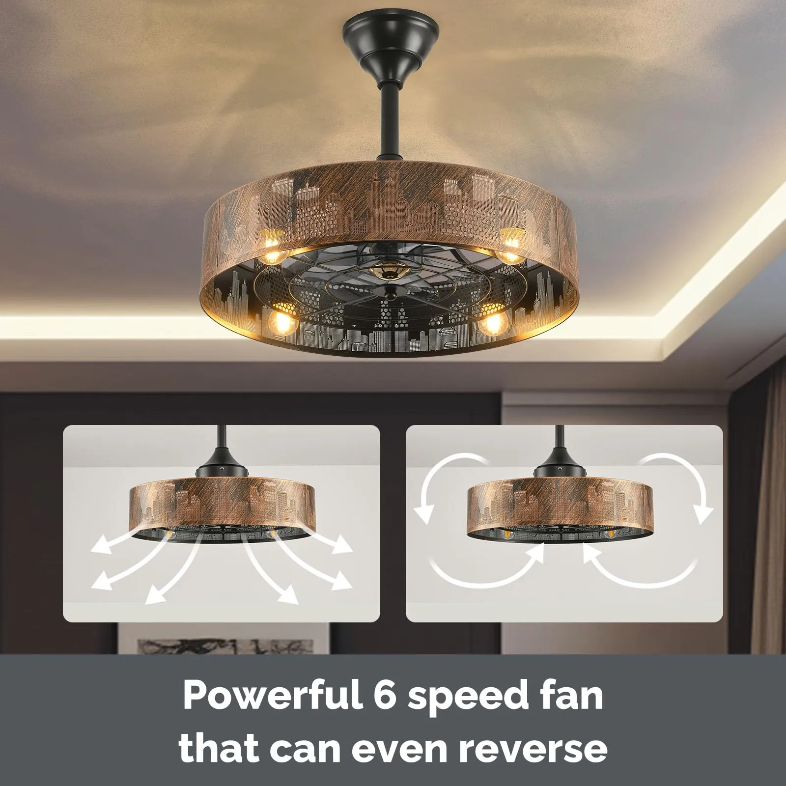 20" Orison Industrial Caged Ceiling Fan with Lights Remote/App Control