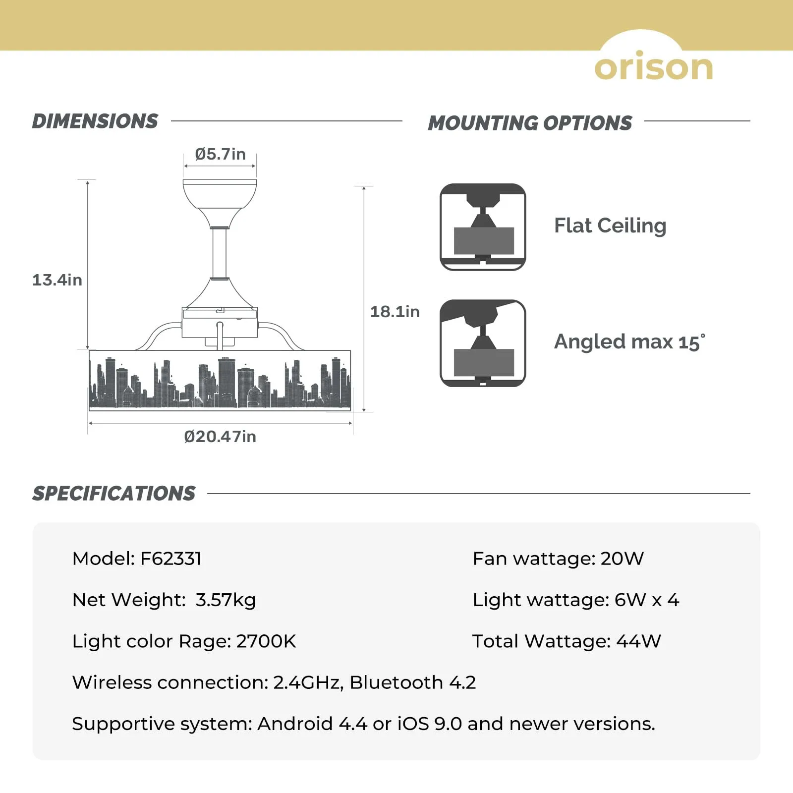 20" Orison Industrial Caged Ceiling Fan with Lights Remote/App Control