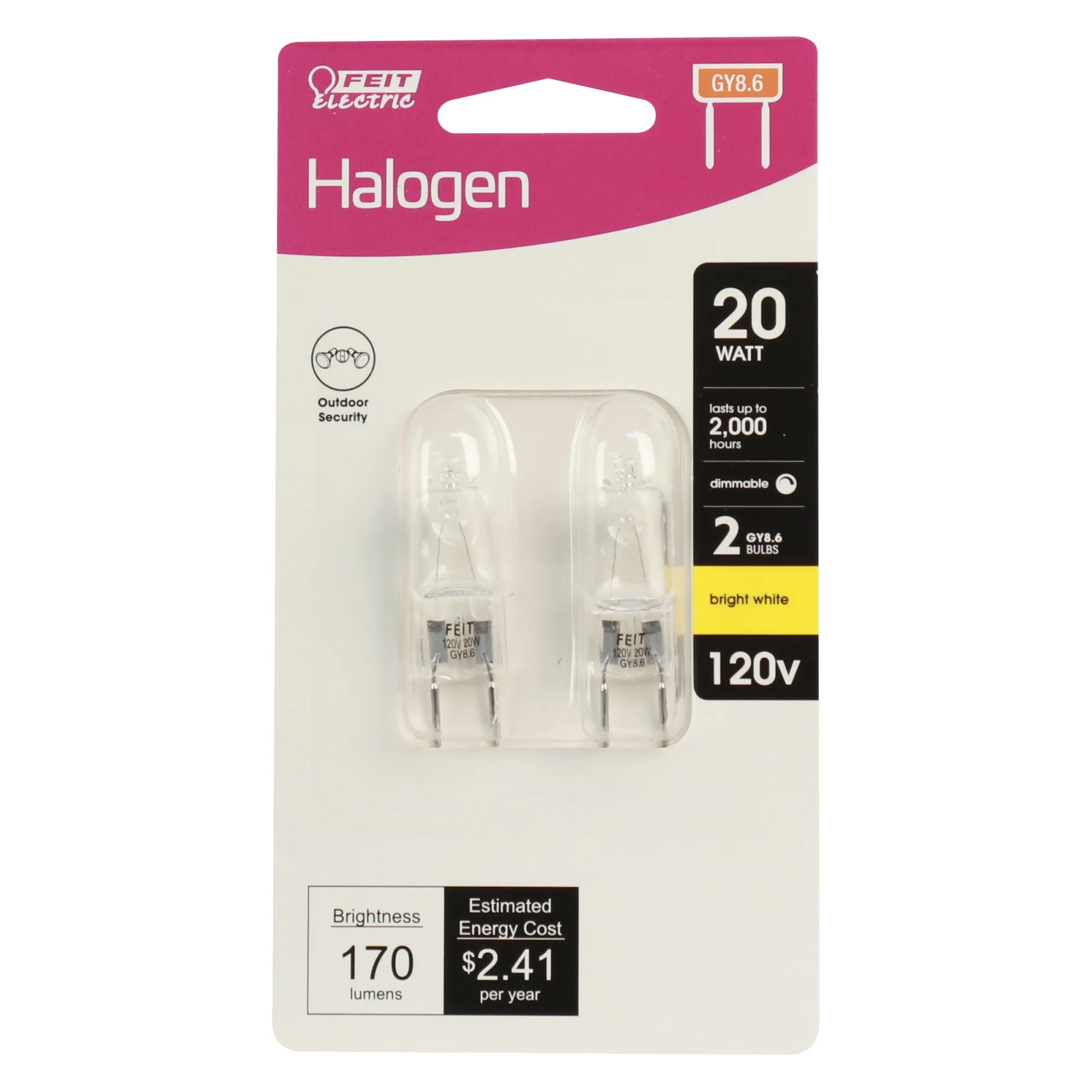 20W Bright White (2700K) GY8.6 Base (T4 Replacement) Halogen Light Bulb (2-Pack)