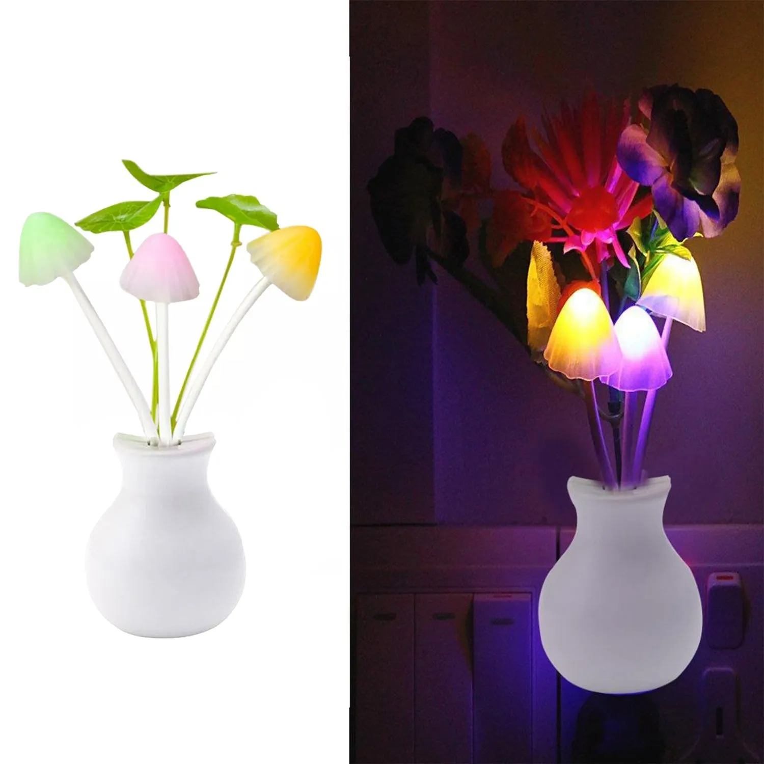 217 LED Dream Night Light, Auto ON / Off Sensor Mushroom Lamp (Multicolor)