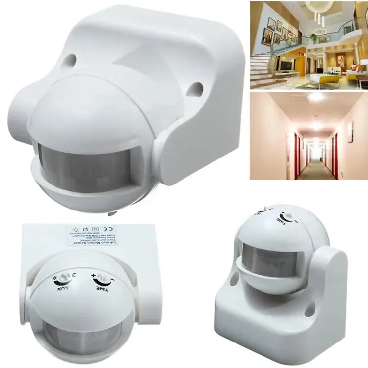 220VAC 180 Degree Wall Mounted PIR Motion Sensor With Adjustable Light Sensitivity and Time Delay