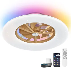 24" Orison RGB Ceiling Fans with Lights, Compatible with Alexa/Google Home and App Controlled-Wood