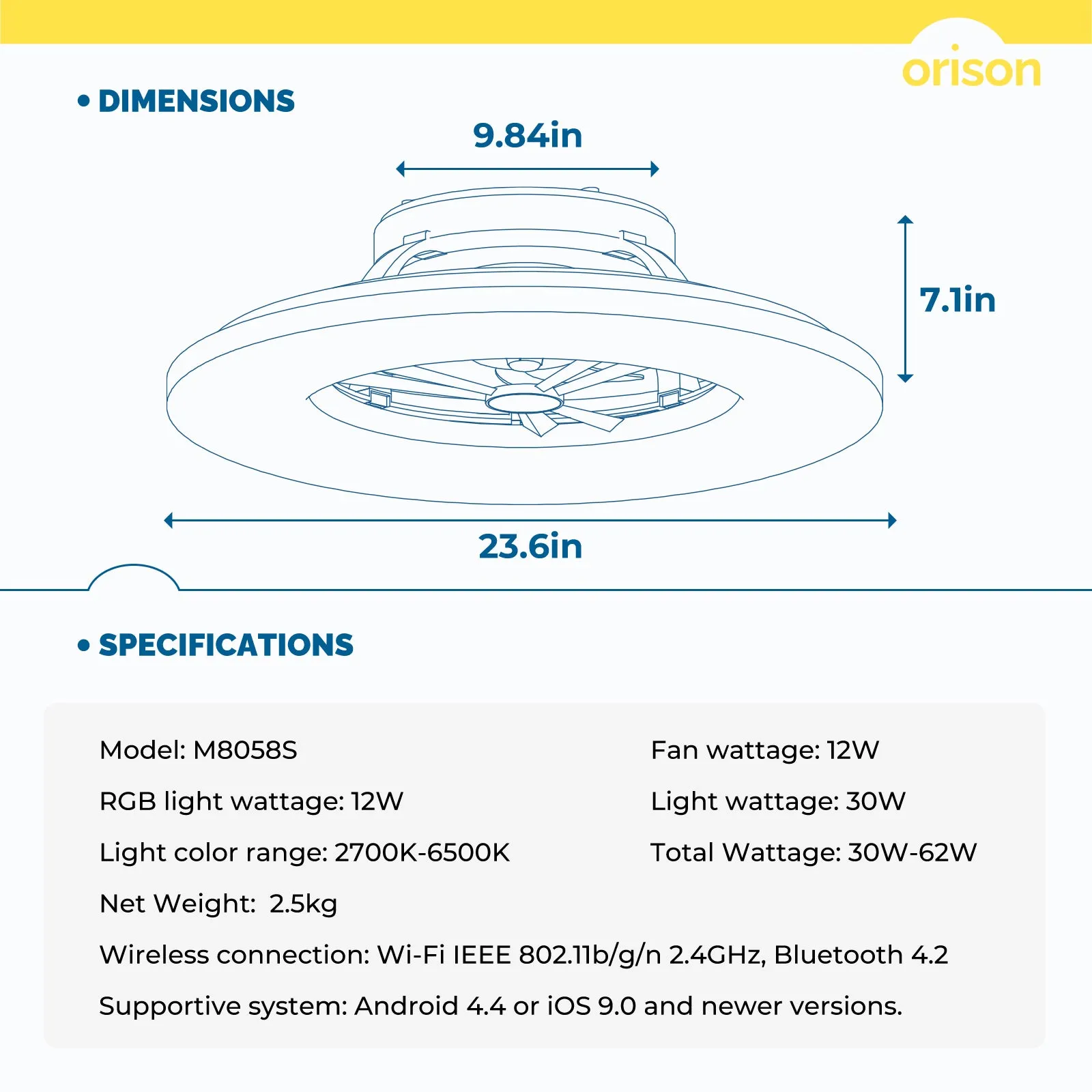 24" Orison RGB Ceiling Fans with Lights, Compatible with Alexa/Google Home and App Controlled-Wood