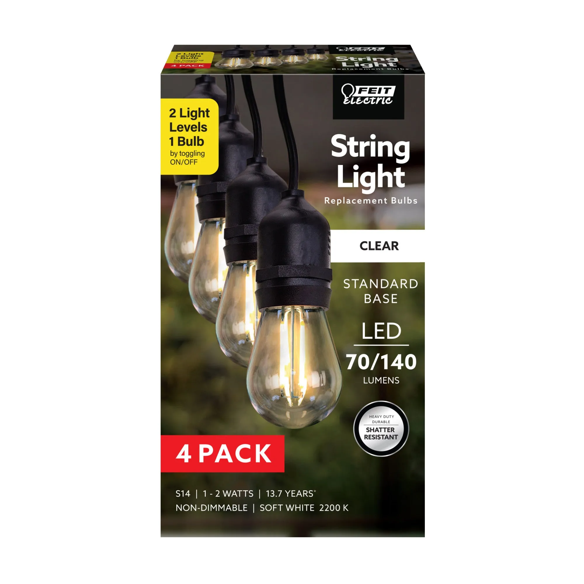 2W Soft White (2200K) S14 Base (E26 Replacement) LED Selectable Output String Light Bulb Replacement (4-Pack)