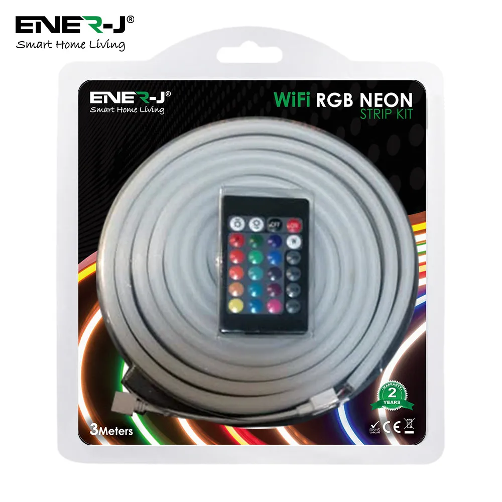 3 Meters Smart Wi-Fi RGB Colour Changing LED Neon Strip Kit with Remote and UK Plug, Voice Activated & Alexa Echo Control