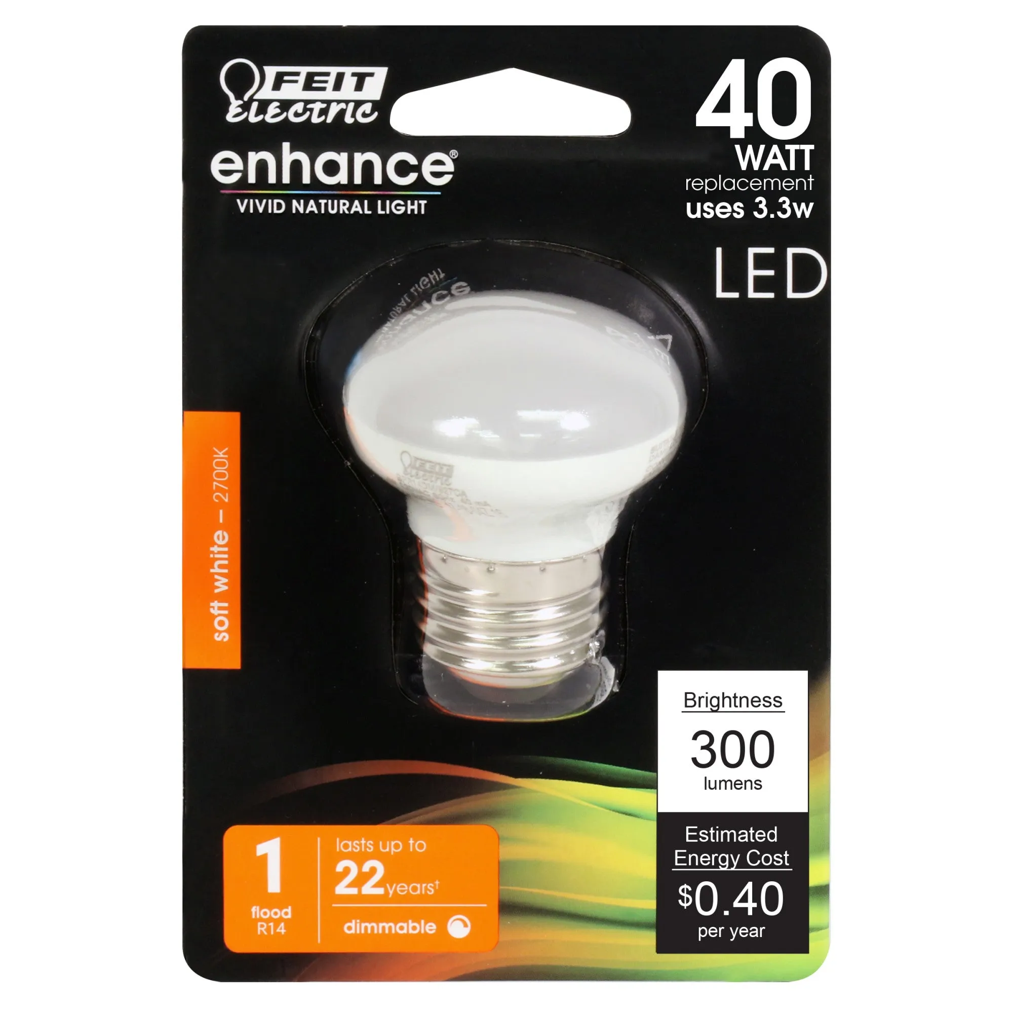 3.3W (40W Replacement) Soft White (2700K) E26 Base R14 Dimmable Enhance Reflector LED