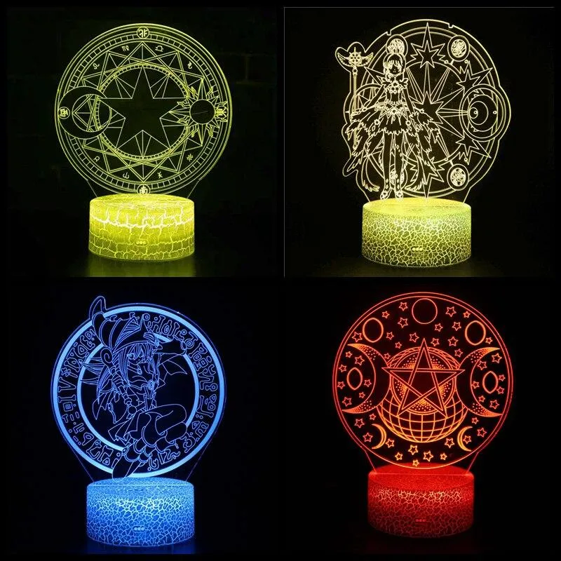 3D Luminous Anime X Maiden Warrior Sakura Black Array Magic Array Horoscope Decorative Background LED Table Lamp