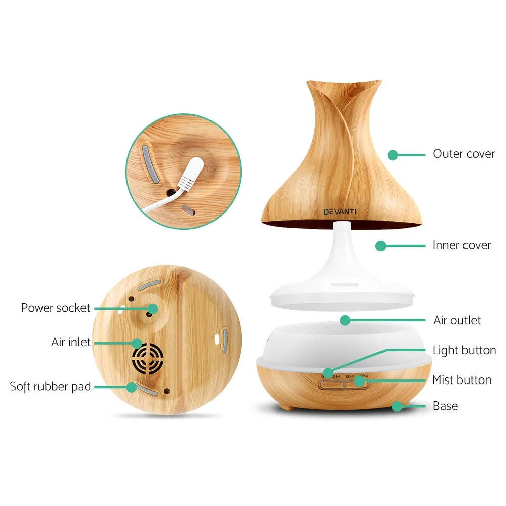 400ml 4-in-1 Aroma Diffuser LED Night Light Wood - Devanti