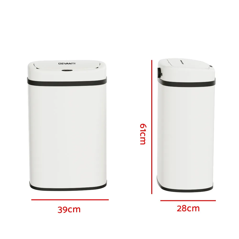 50L White Steel Motion Sensor Bin, Hands-Free | Devanti