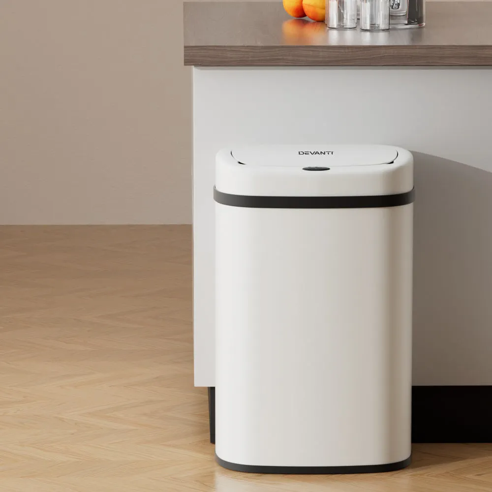 50L White Steel Motion Sensor Bin, Hands-Free | Devanti