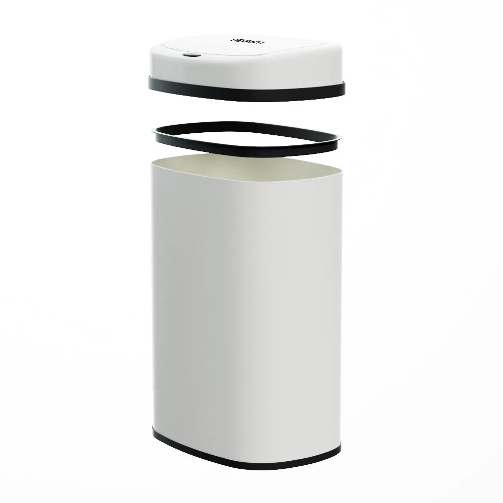 50L White Steel Motion Sensor Bin, Hands-Free | Devanti