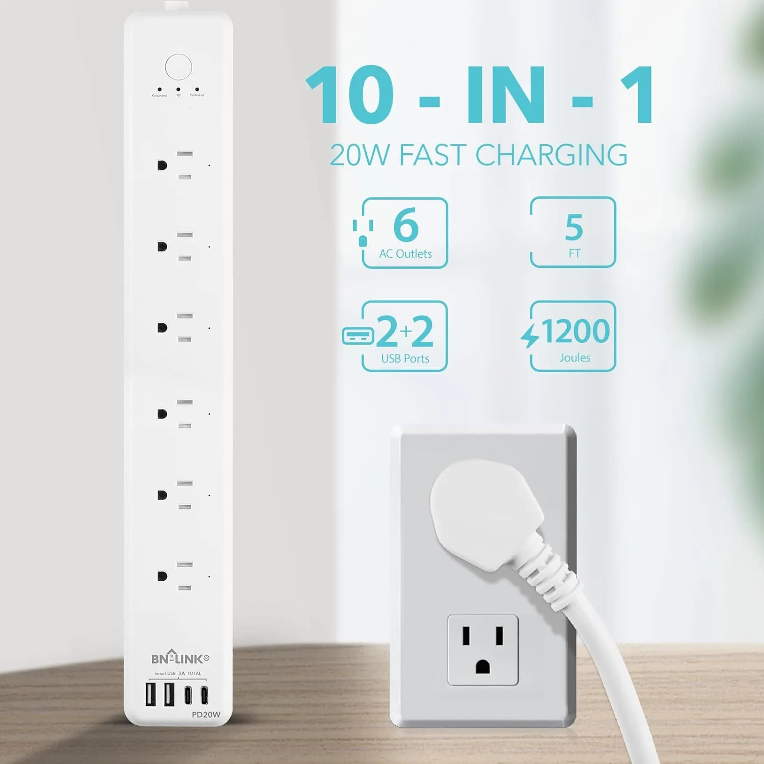 6 Outlets Smart Wifi Power Strip Compatible with Alexa Google Home Surge Protector BN-LINK