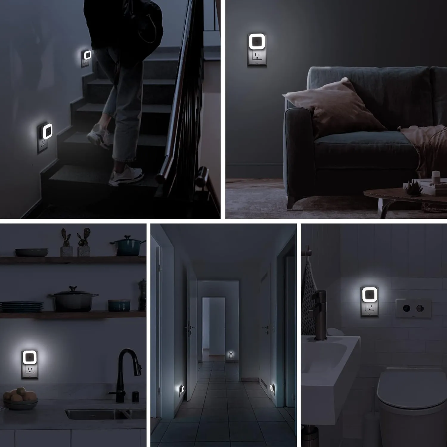 6-Pack Night Light with Smart Sensor Auto-On/Off Plug into Wall Bn-link