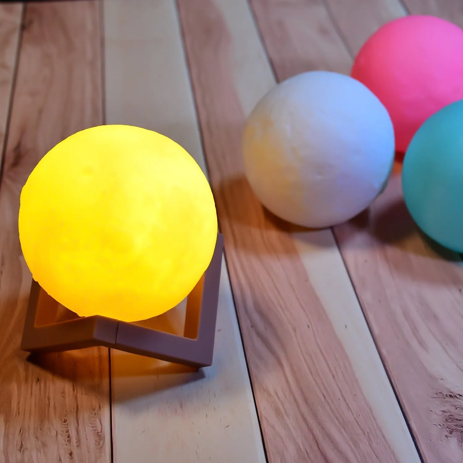 6273 Moon Night Lamp Yellow Colors Changing Touch Sensor with Wooden Stand Night Lamp for Bedroom