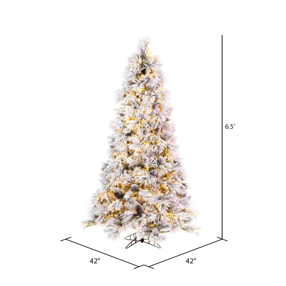 6.5' x 42" Flocked Atka Pine Artificial Xmas Tree 3mm LED Color Changing Lights