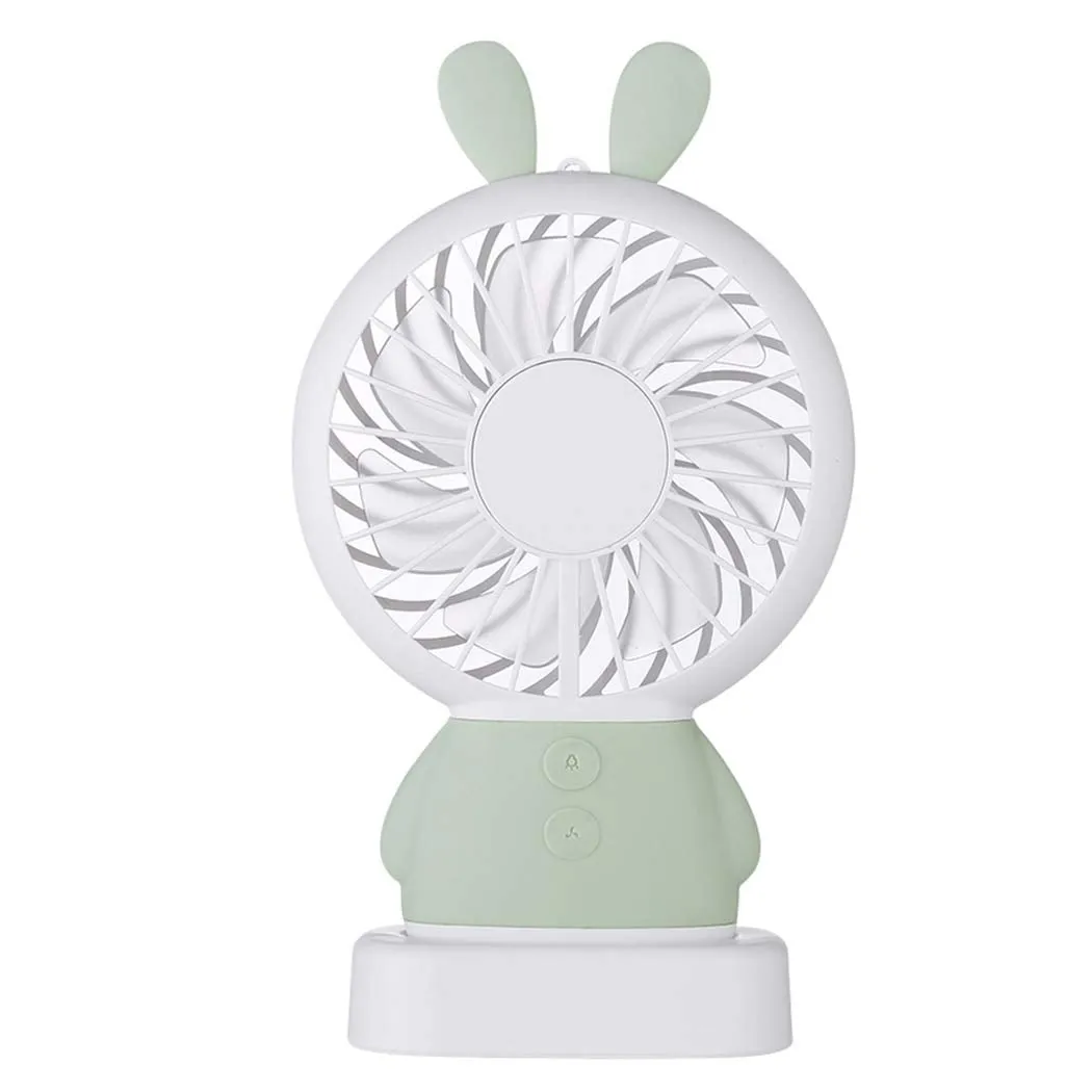 7633 Mini Portable Fan USB Rechargeable Handheld Rabbit Style Color Changing LED Light Pocket Desk Light Fan (Battery Not Include)