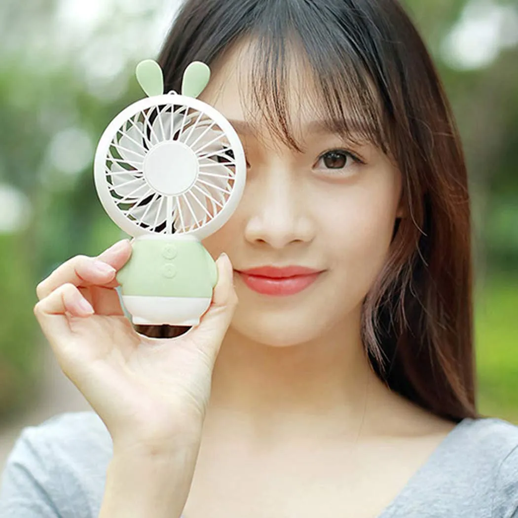 7633 Mini Portable Fan USB Rechargeable Handheld Rabbit Style Color Changing LED Light Pocket Desk Light Fan (Battery Not Include)