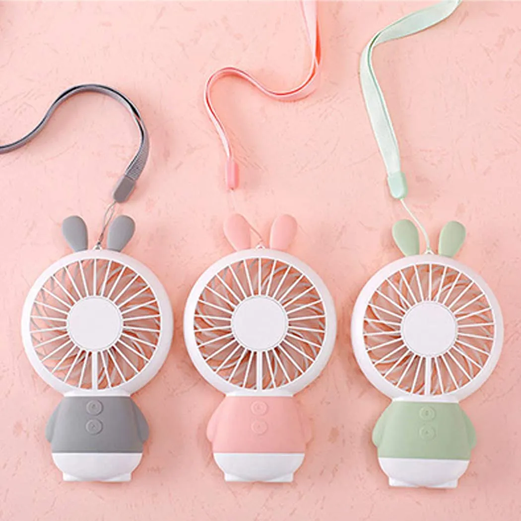 7633 Mini Portable Fan USB Rechargeable Handheld Rabbit Style Color Changing LED Light Pocket Desk Light Fan (Battery Not Include)