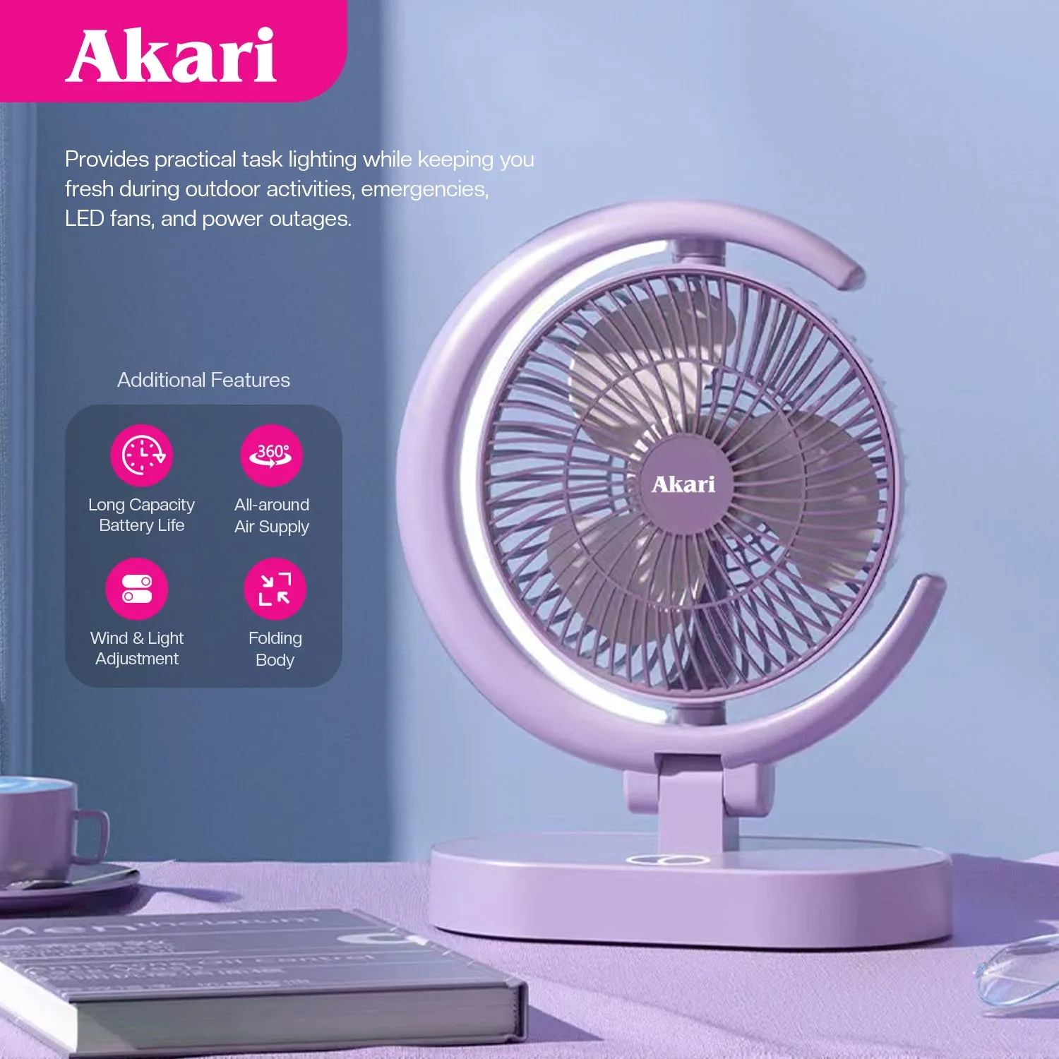 Akari : Eclipse Fan with Tri-Color LED Night Light (ARF-E869)