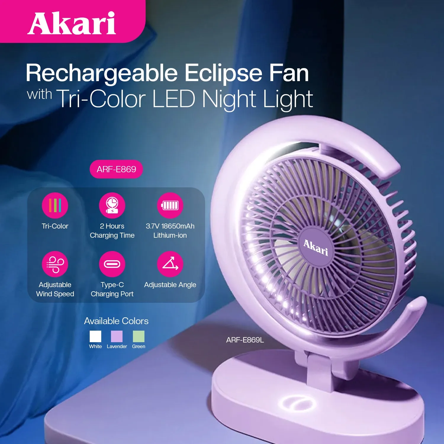 Akari : Eclipse Fan with Tri-Color LED Night Light (ARF-E869)