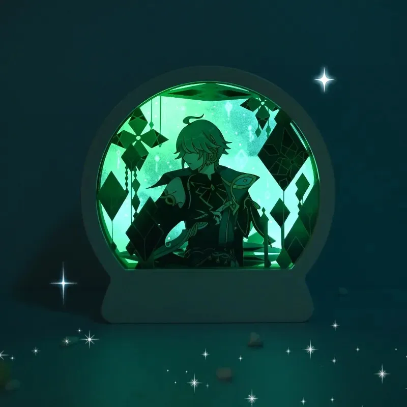 Anime Game Genshin Impact LED Lamp Wanderer Xiao Paper Carving Night Light For Bedroom Decor