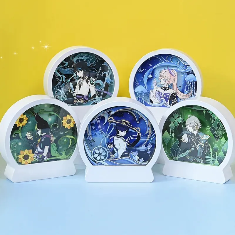 Anime Game Genshin Impact LED Lamp Wanderer Xiao Paper Carving Night Light For Bedroom Decor