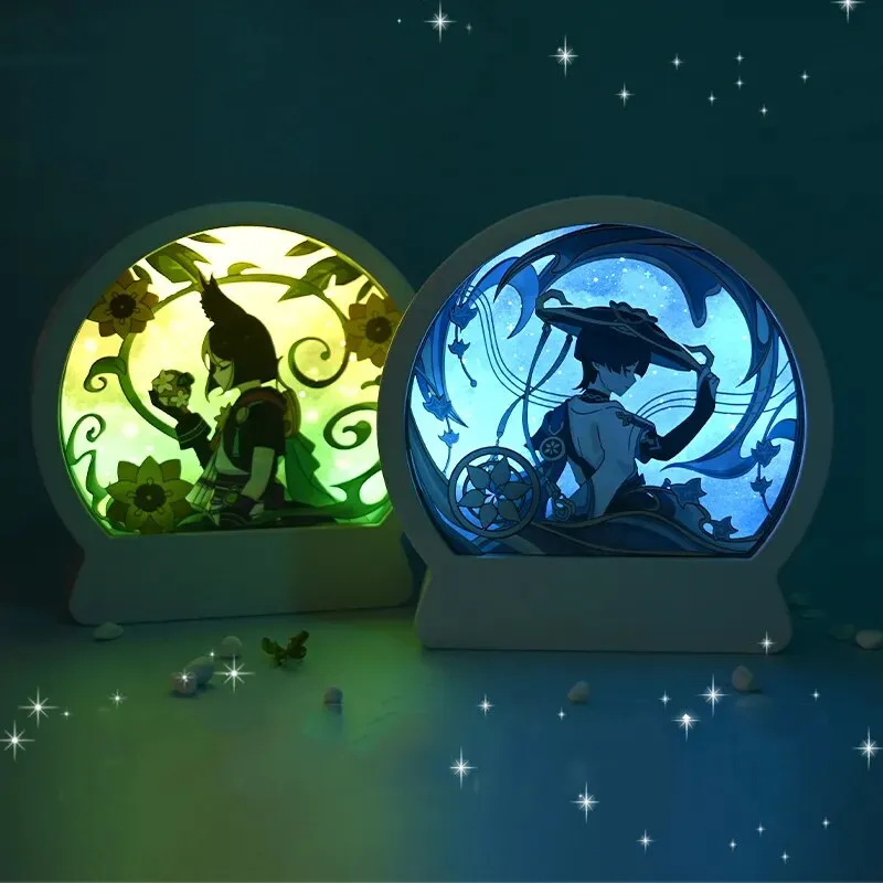 Anime Game Genshin Impact LED Lamp Wanderer Xiao Paper Carving Night Light For Bedroom Decor