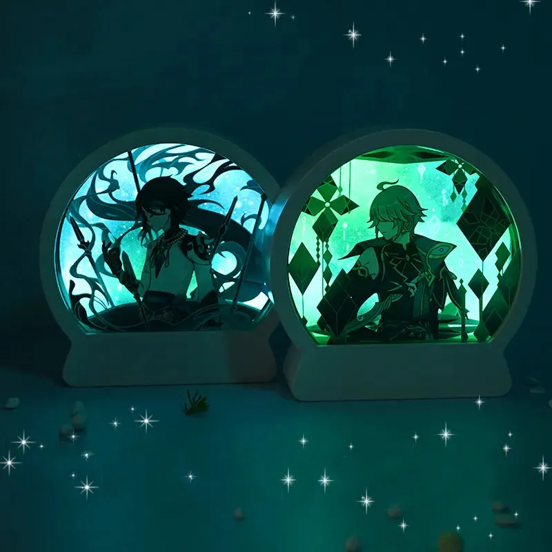 Anime Game Genshin Impact LED Lamp Wanderer Xiao Paper Carving Night Light For Bedroom Decor