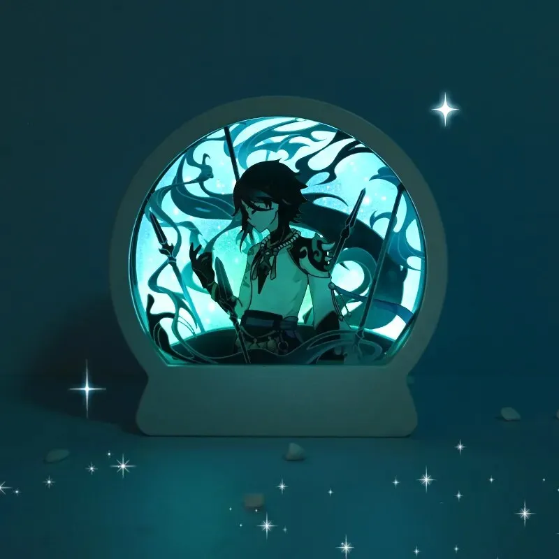 Anime Game Genshin Impact LED Lamp Wanderer Xiao Paper Carving Night Light For Bedroom Decor