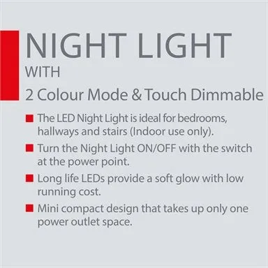 Arlec 240V Aluminium Touch Dimmer LED Night Light / White