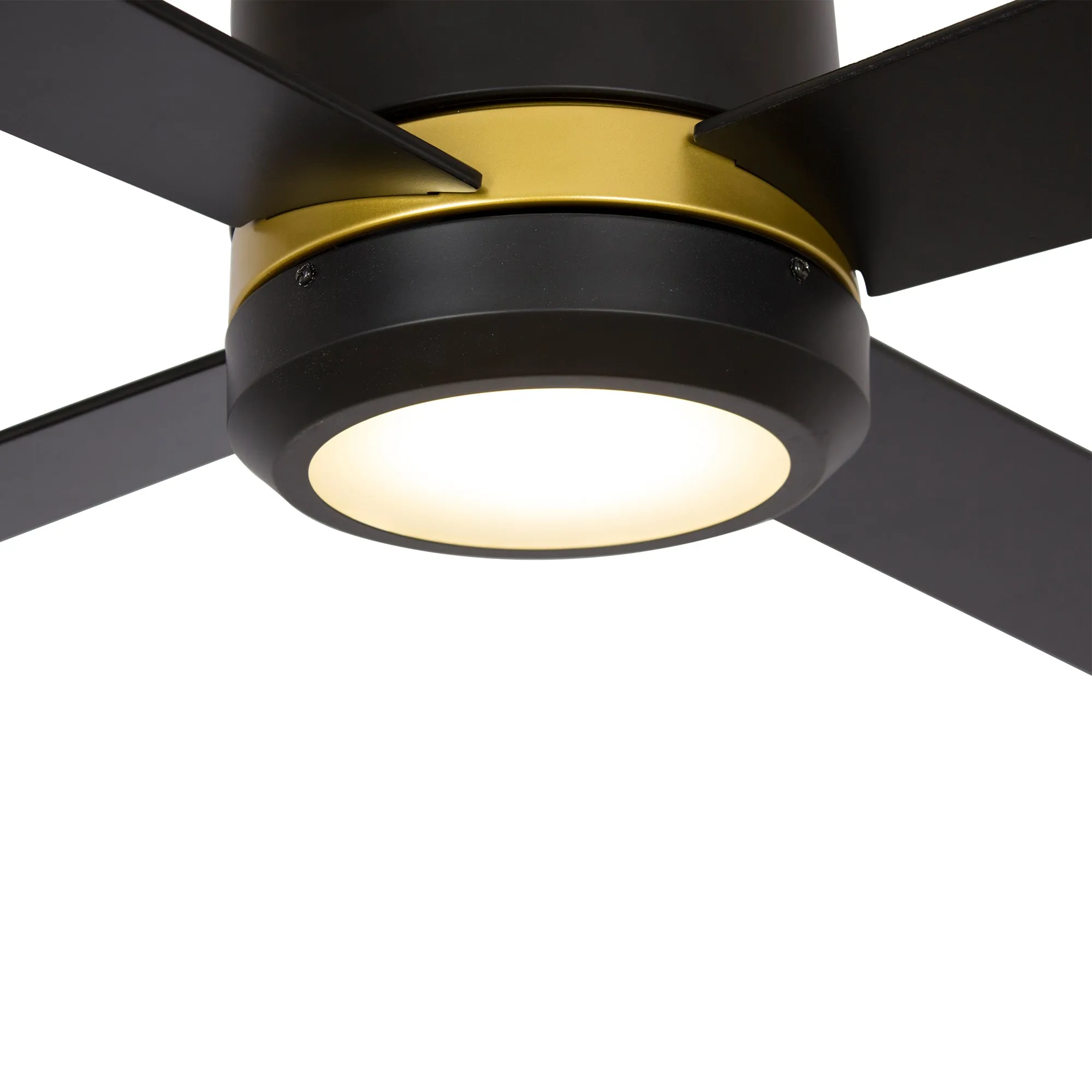 ARLINGTON 52 inch 4-Blade Flush Mount Smart Ceiling Fan with LED Light Kit & Wall Switch - Gold/Black