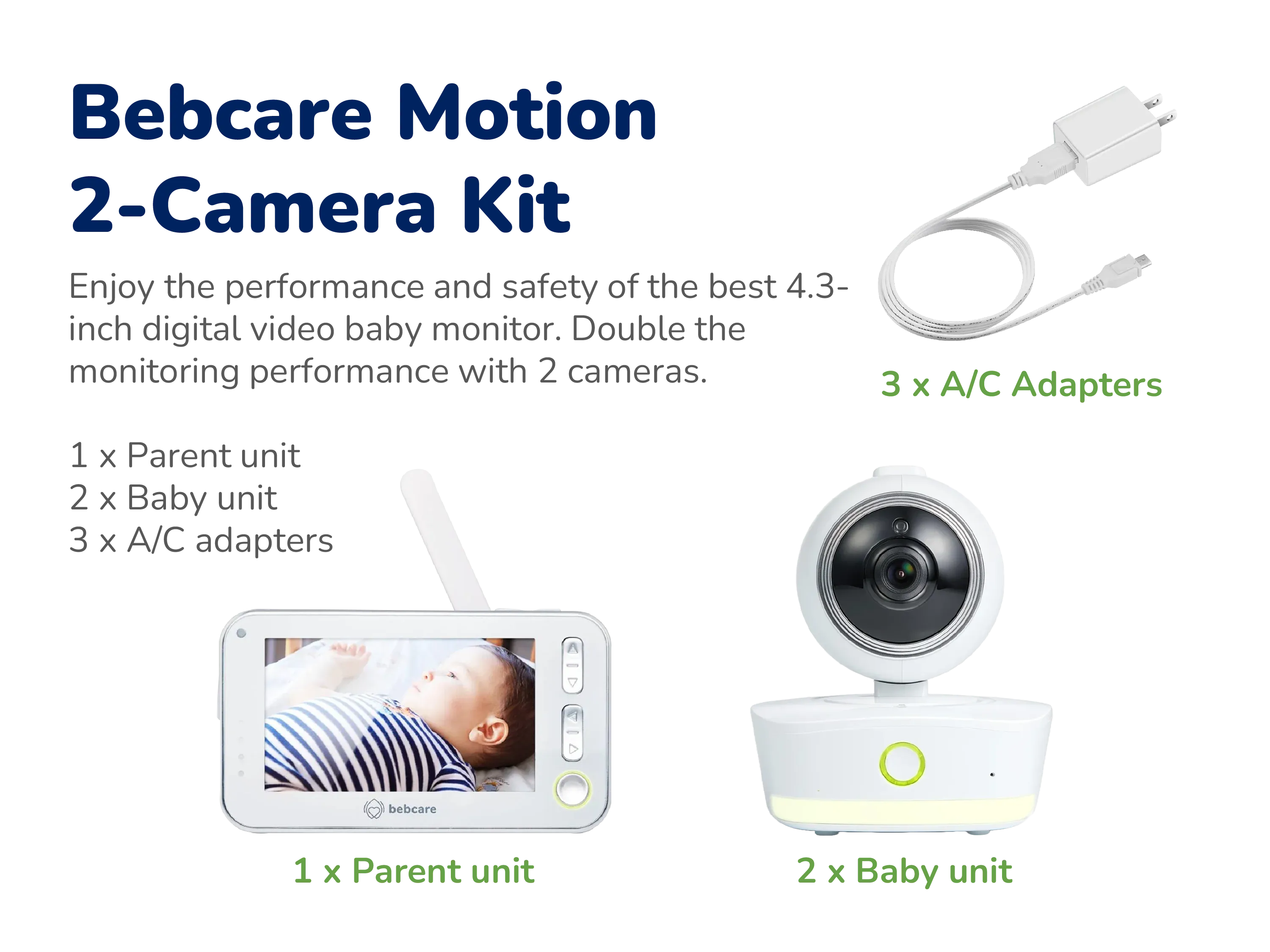 Bebcare Motion Digital Video Baby Monitor (2-Camera Bundle   Free Luna Night Light)