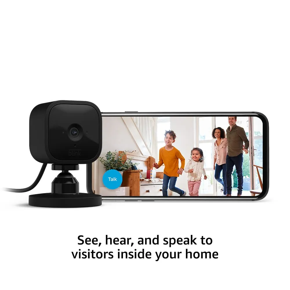 Blink Mini - Compact indoor plug-in smart security camera, 1080p HD video, night vision, motion detection, two-way audio, easy set up, Works with Alexa - 1 camera (Black)