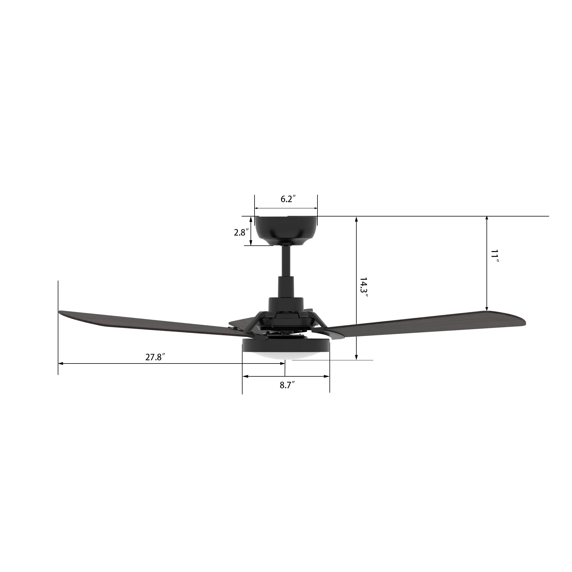 BRISA 56 inch 3-Blade Smart Ceiling Fan with LED Light & Remote Control - Black/Walnut Wood