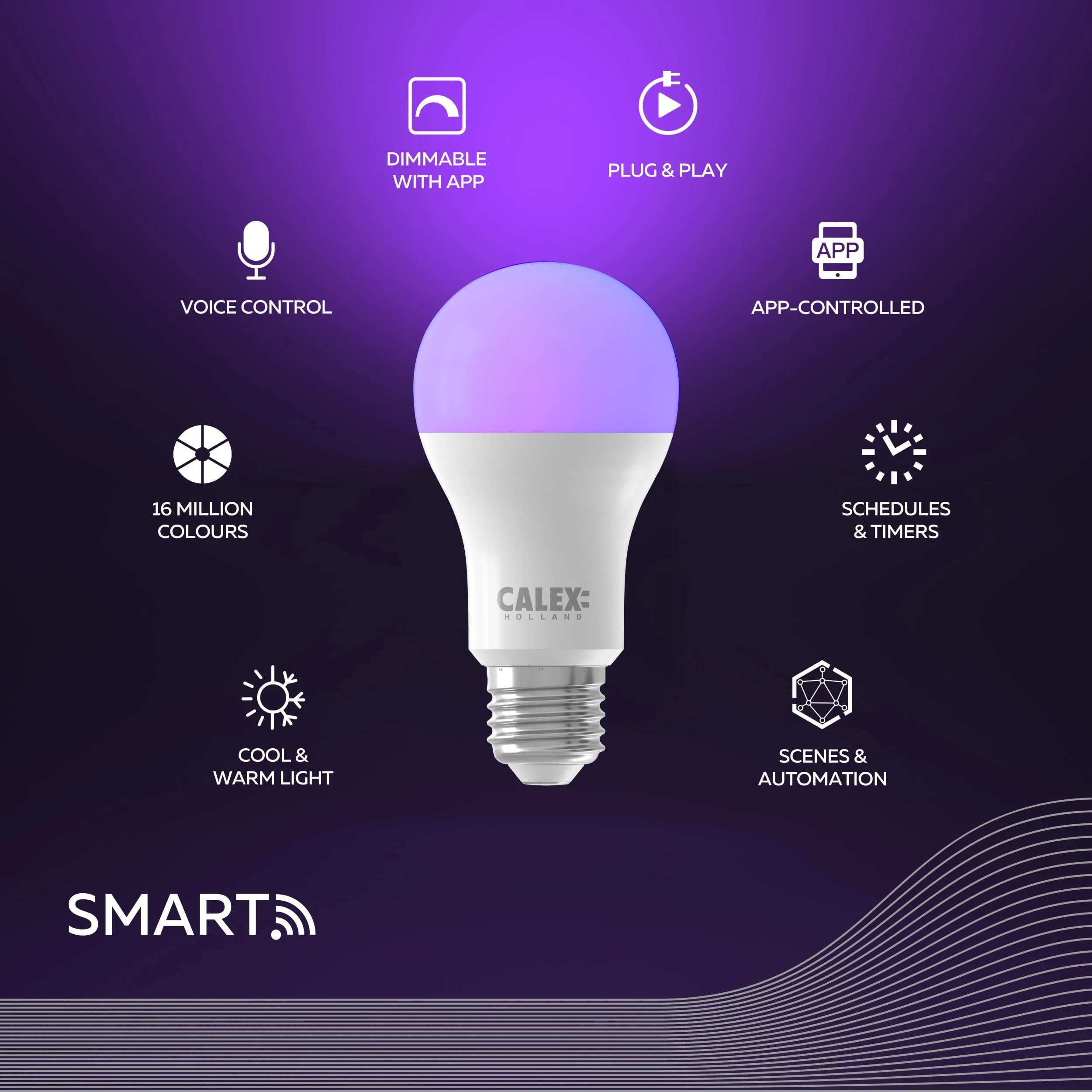 Calex Smart LED Bulb - E27 - A60 - RGB   Warm White - 9.4W